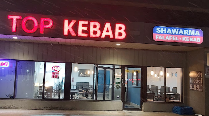TOP KEBAB storefront at night on Yonge Street in Newmarket